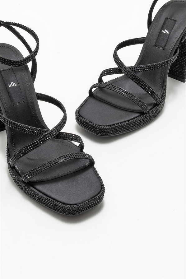 Siyah topuklu kadın sandalet - Elle Shoes