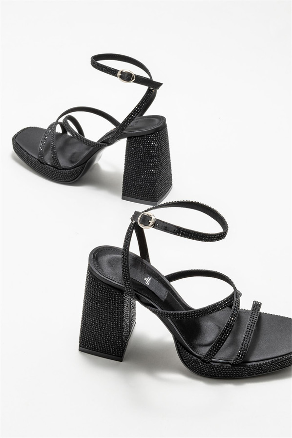 Siyah topuklu kadın sandalet - Elle Shoes