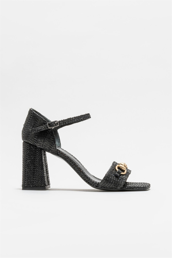 Siyah topuklu kadın sandalet - Elle Shoes