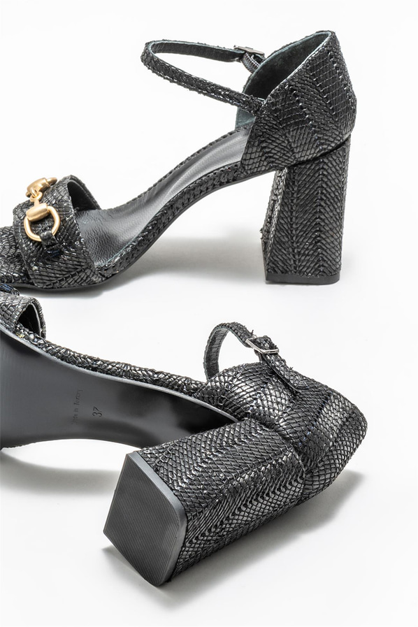 Siyah topuklu kadın sandalet - Elle Shoes