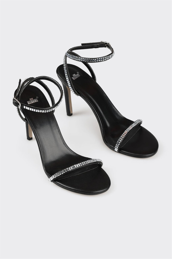 Siyah ince topuklu kadın sandalet, ofis stili için - Elle Shoes