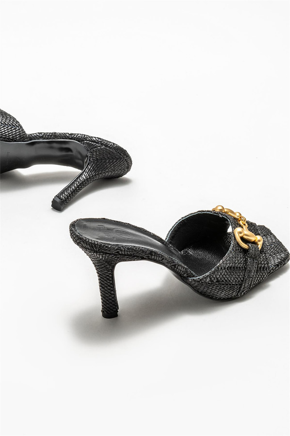 Siyah topuklu kadın terlik - Elle Shoes
