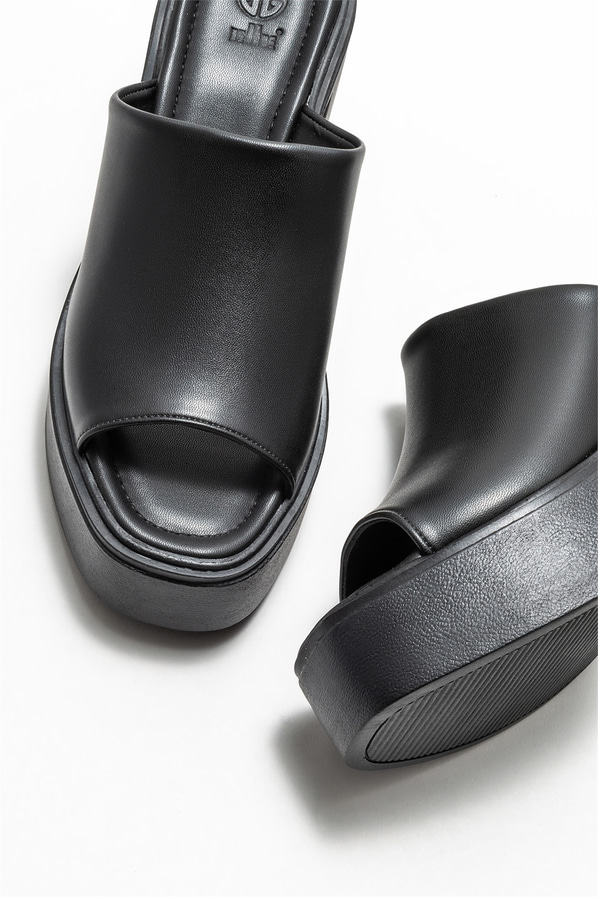 Siyah topuklu kadın terlik - Elle Shoes