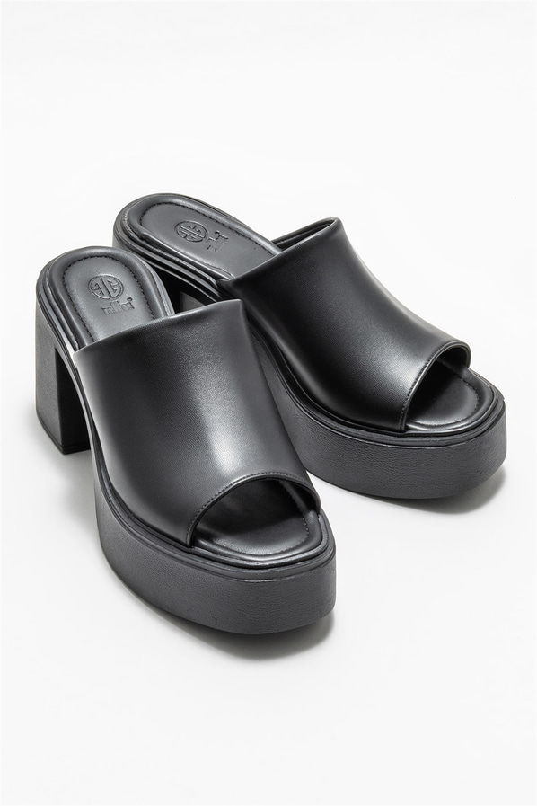 Siyah topuklu kadın terlik - Elle Shoes