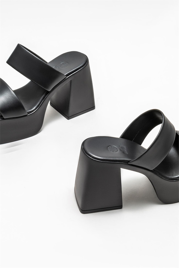Siyah topuklu kadın terlik - Elle Shoes