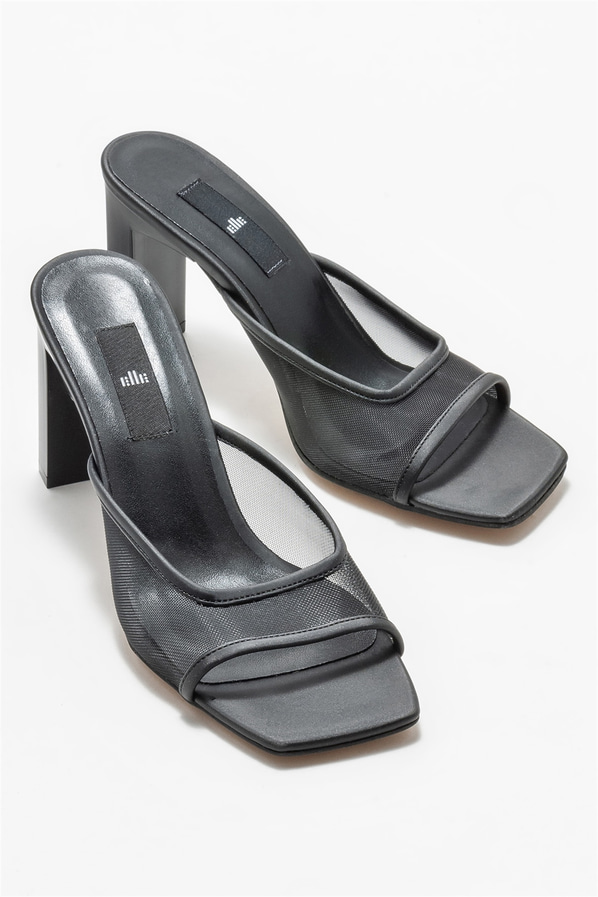 Siyah topuklu kadın terlik - Elle Shoes