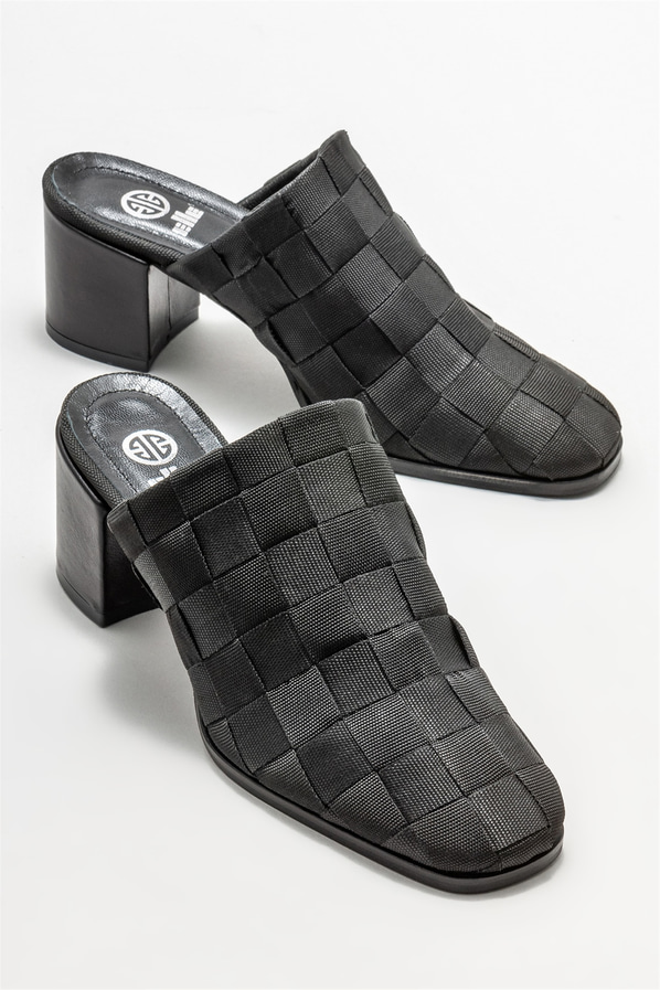 Siyah topuklu kadın terlik - Elle Shoes