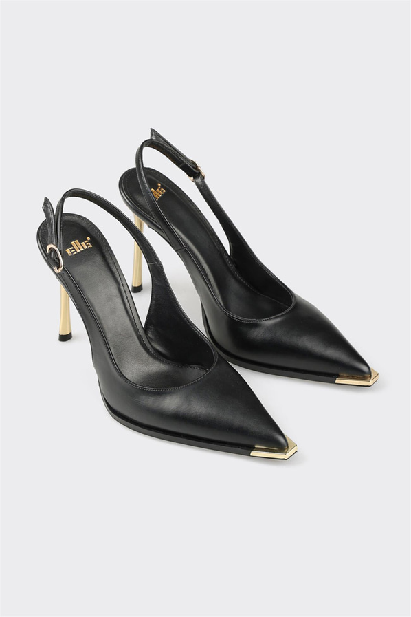 Siyah ince topuklu kadın ayakkabı, ofis stili için - Elle Shoes