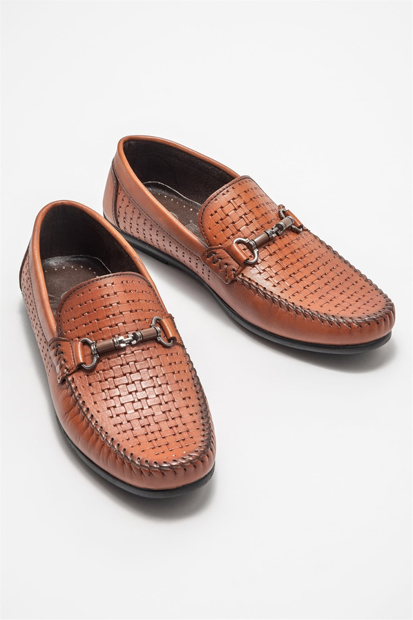 Taba deri erkek günlük ayakkabı, günlük kullanım için - Elle Shoes