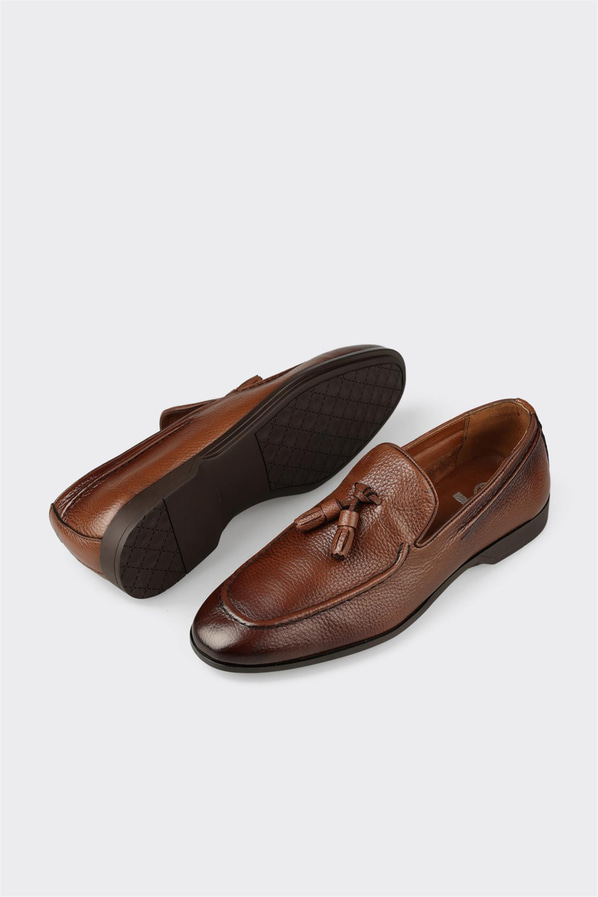 Taba deri erkek loafer, ofis stili için - Elle Shoes
