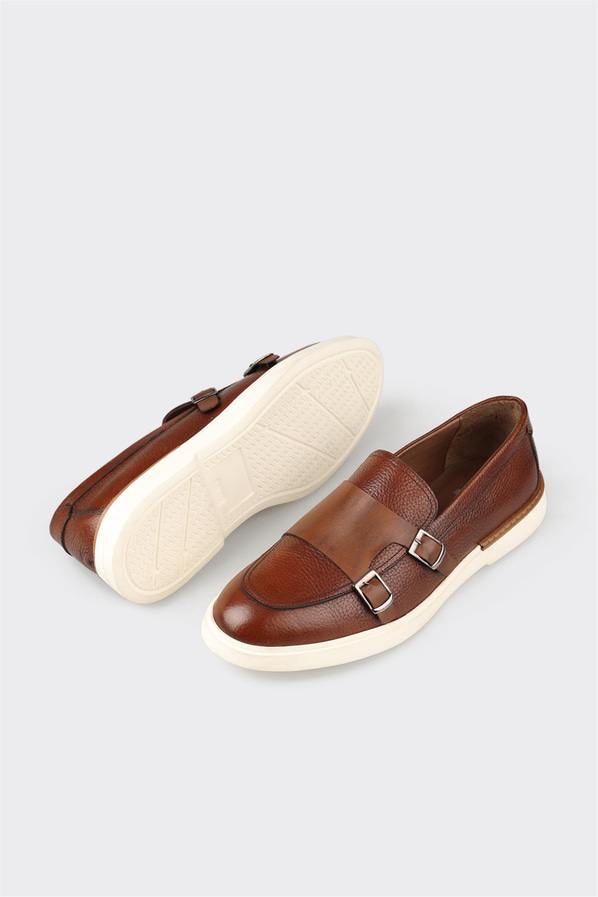 Taba deri erkek loafer, günlük kullanım için - Elle Shoes