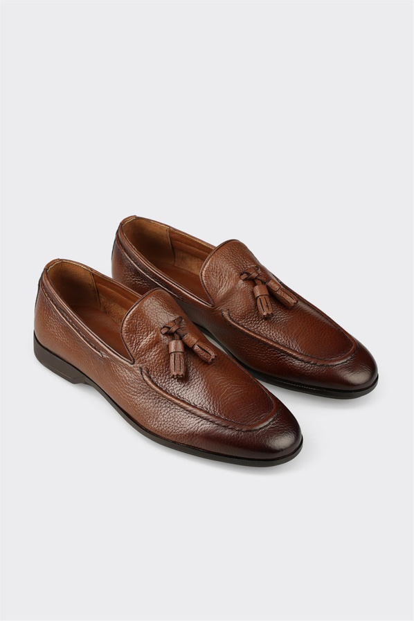 Taba deri erkek loafer, ofis stili için - Elle Shoes
