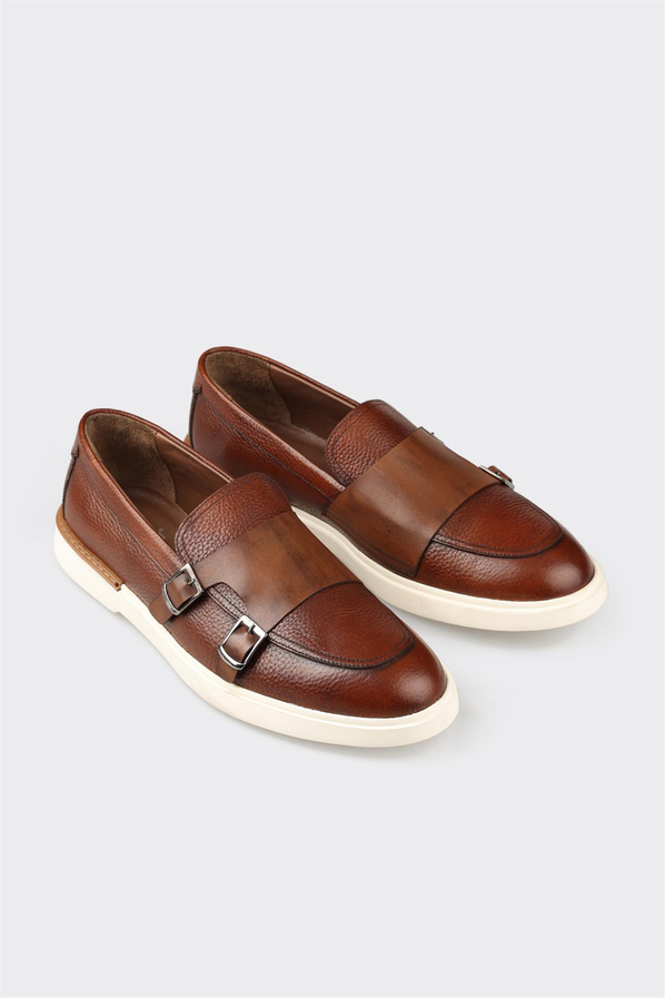 Taba deri erkek loafer, günlük kullanım için - Elle Shoes
