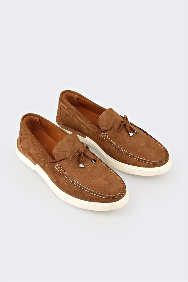 Taba deri erkek loafer, günlük kullanım için - Elle Shoes
