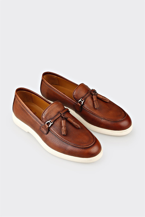 Taba deri erkek loafer, günlük kullanım için - Elle Shoes