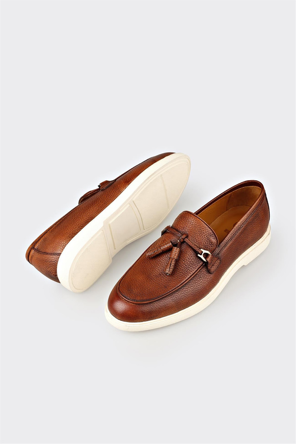 Taba deri erkek loafer, günlük kullanım için - Elle Shoes