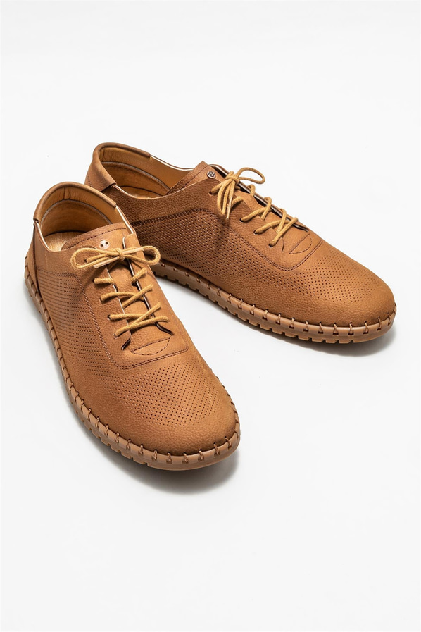 Taba deri erkek günlük ayakkabı, günlük kullanım için - Elle Shoes