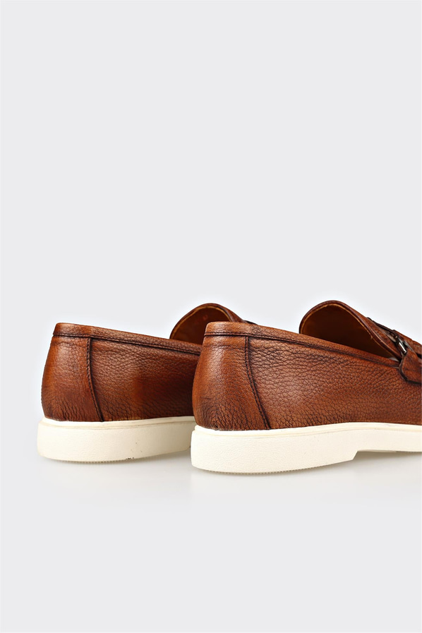 Taba deri erkek loafer, günlük kullanım için - Elle Shoes