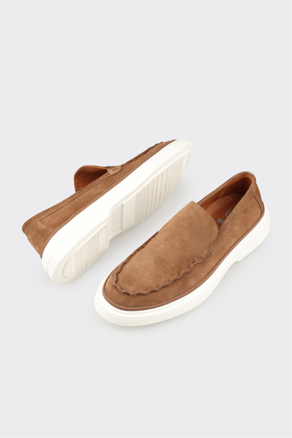 Taba deri erkek loafer, günlük kullanım için - Elle Shoes