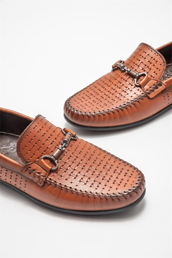 Taba deri erkek günlük ayakkabı, günlük kullanım için - Elle Shoes