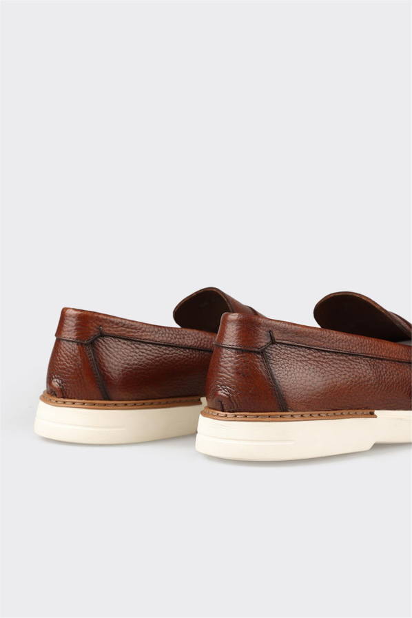 Taba deri erkek loafer, günlük kullanım için - Elle Shoes