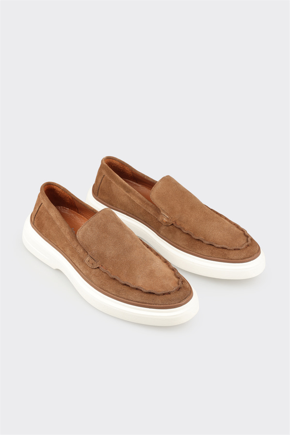 Taba deri erkek loafer, günlük kullanım için - Elle Shoes