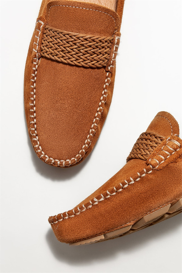 Taba deri erkek loafer, günlük kullanım için - Elle Shoes