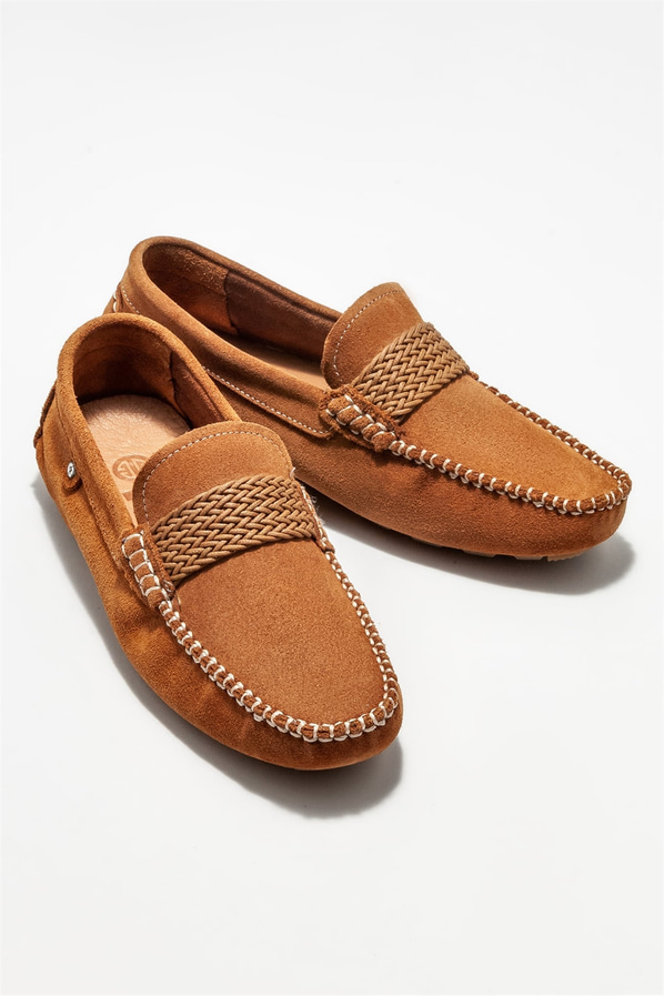 Taba deri erkek loafer, günlük kullanım için - Elle Shoes
