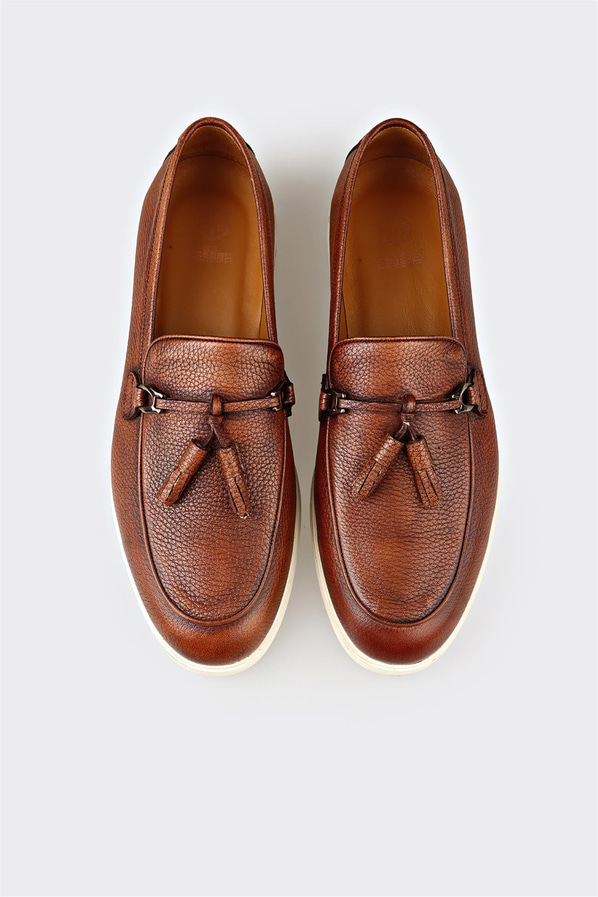 Taba deri erkek loafer, günlük kullanım için - Elle Shoes