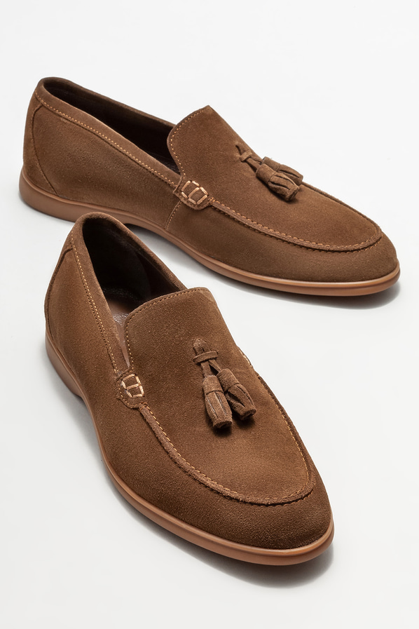 Taba deri erkek loafer, günlük kullanım için - Elle Shoes