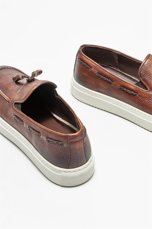 Taba deri erkek loafer, günlük kullanım için - Elle Shoes