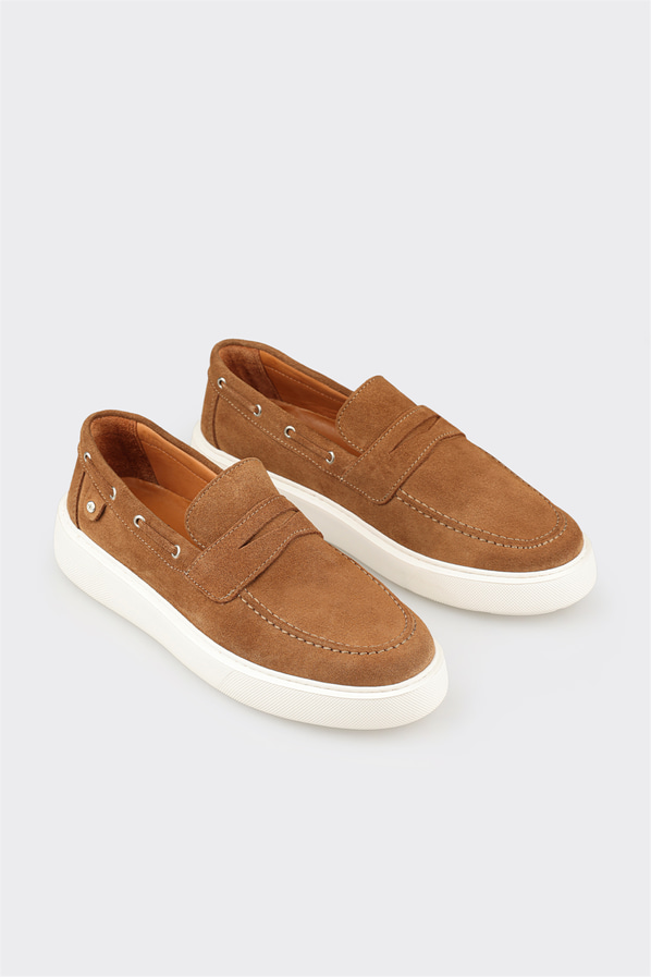 Taba deri erkek loafer, günlük kullanım için - Elle Shoes