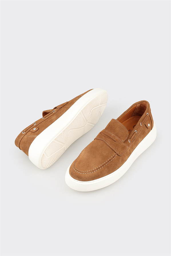 Taba deri erkek loafer, günlük kullanım için - Elle Shoes