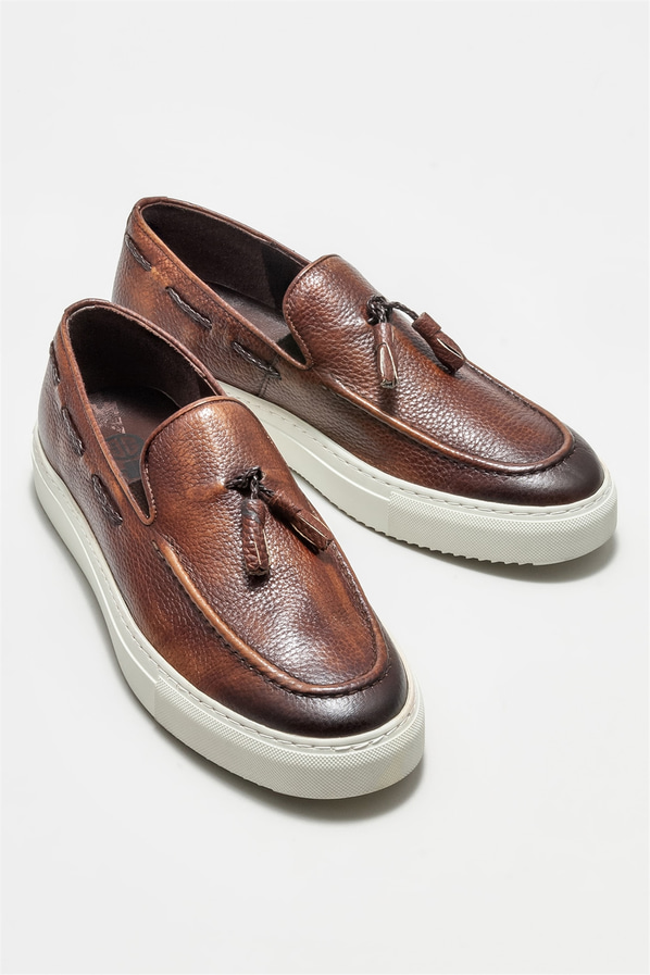 Taba deri erkek loafer, günlük kullanım için - Elle Shoes