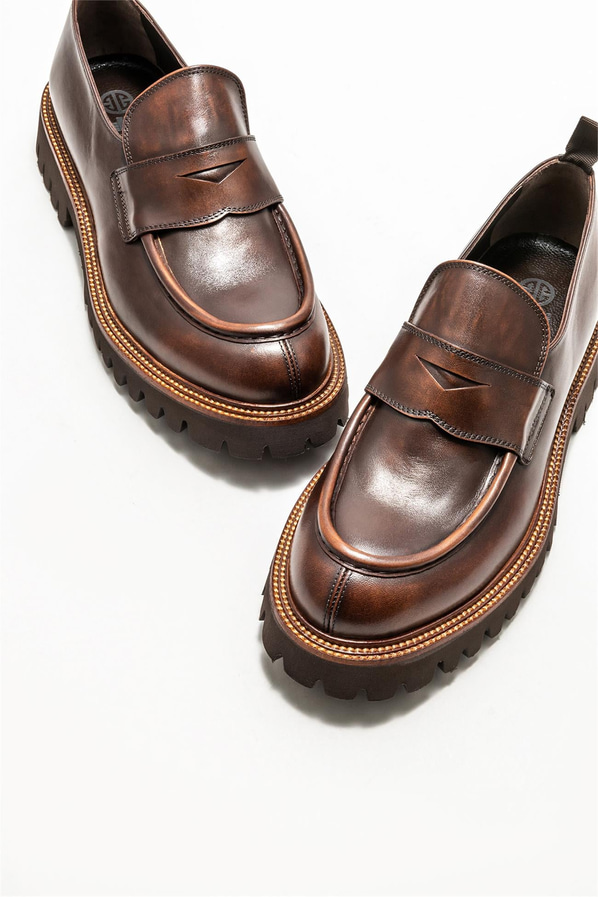 Taba deri simli erkek loafer, ofis stili için - Elle Shoes