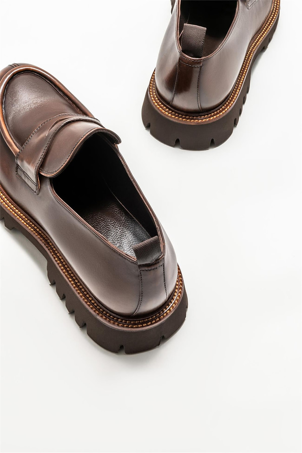 Taba deri simli erkek loafer, ofis stili için - Elle Shoes