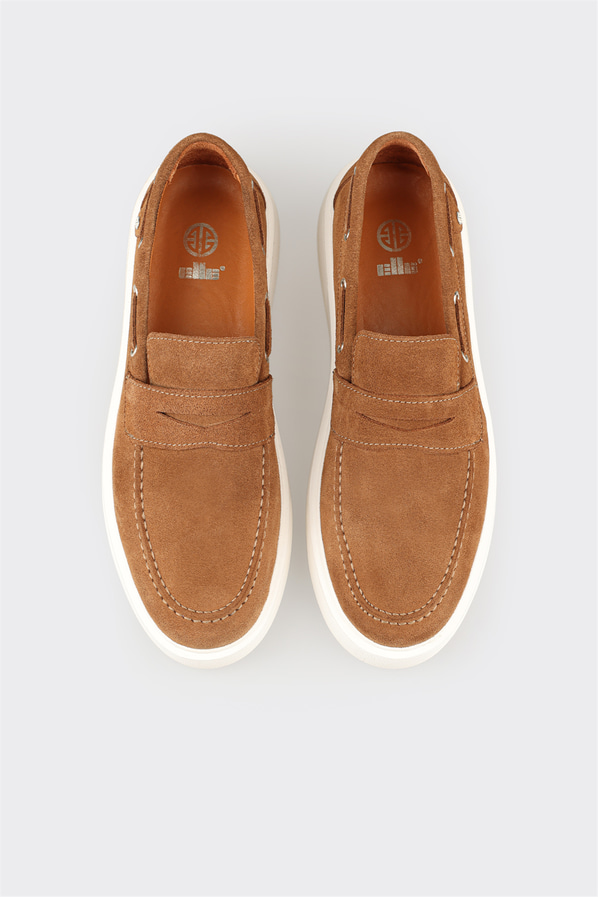 Taba deri erkek loafer, günlük kullanım için - Elle Shoes