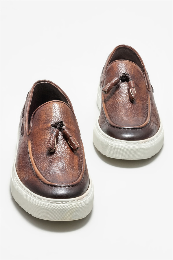 Taba deri erkek loafer, günlük kullanım için - Elle Shoes