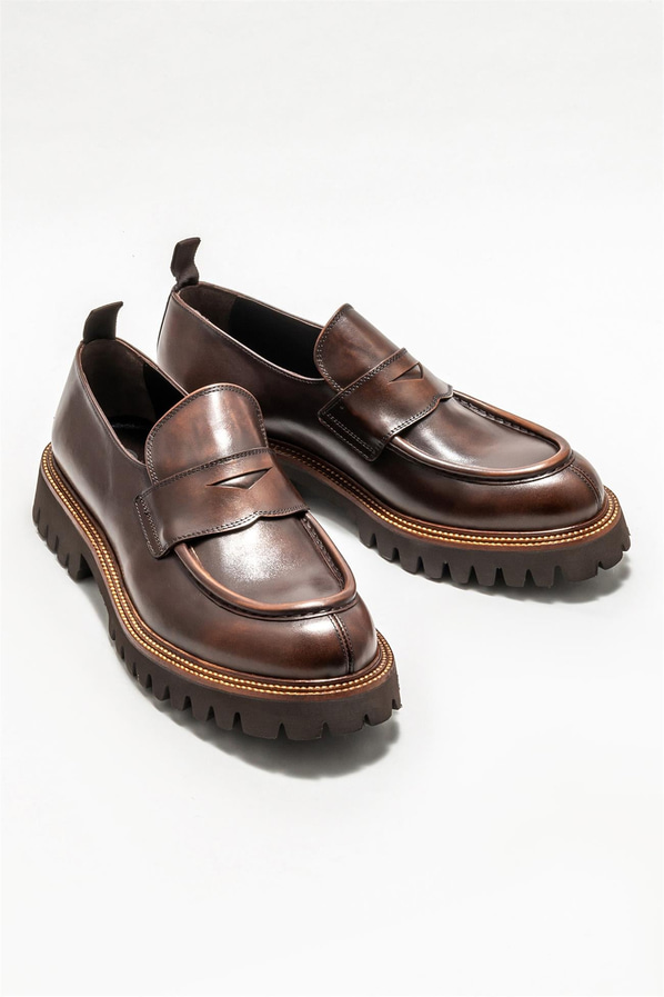 Taba deri simli erkek loafer, ofis stili için - Elle Shoes