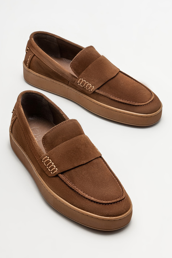 Taba deri erkek loafer, günlük kullanım için - Elle Shoes