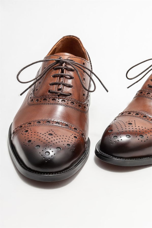 Taba deri erkek klasik ayakkabı - Elle Shoes