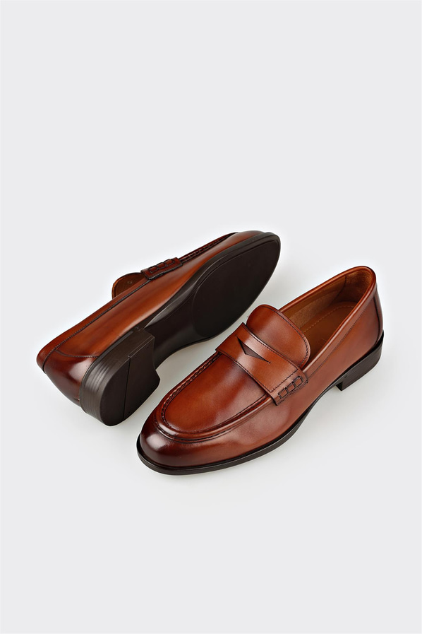Taba deri erkek loafer, ofis stili için - Elle Shoes