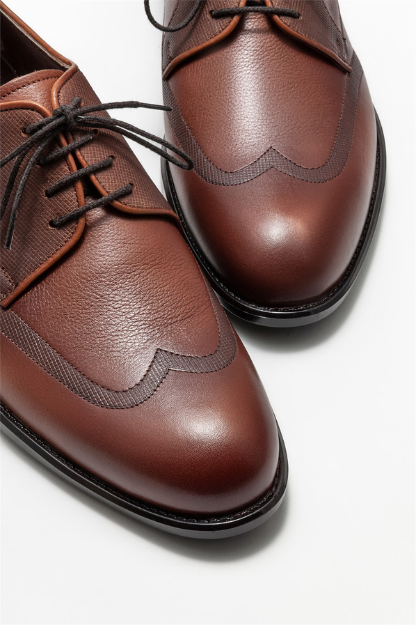 Taba deri erkek klasik ayakkabı - Elle Shoes