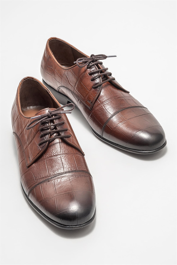 Taba deri erkek klasik ayakkabı - Elle Shoes