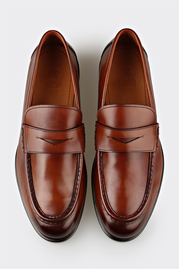 Taba deri erkek loafer, ofis stili için - Elle Shoes