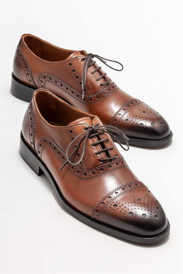 Taba deri erkek klasik ayakkabı - Elle Shoes