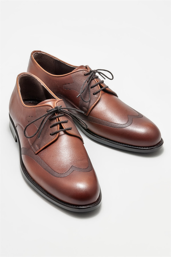 Taba deri erkek klasik ayakkabı - Elle Shoes