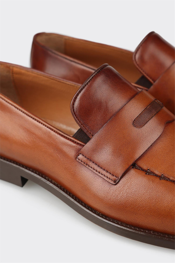 Taba deri erkek loafer, klasik stil için - Elle Shoes