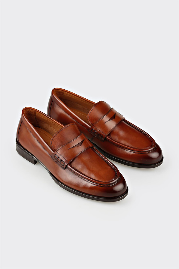 Taba deri erkek loafer, ofis stili için - Elle Shoes