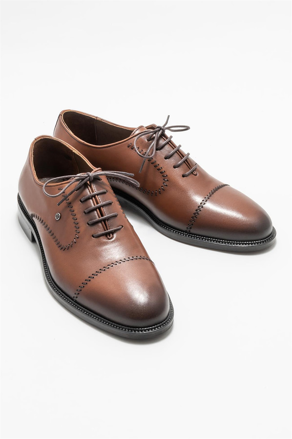 Taba deri erkek klasik ayakkabı - Elle Shoes